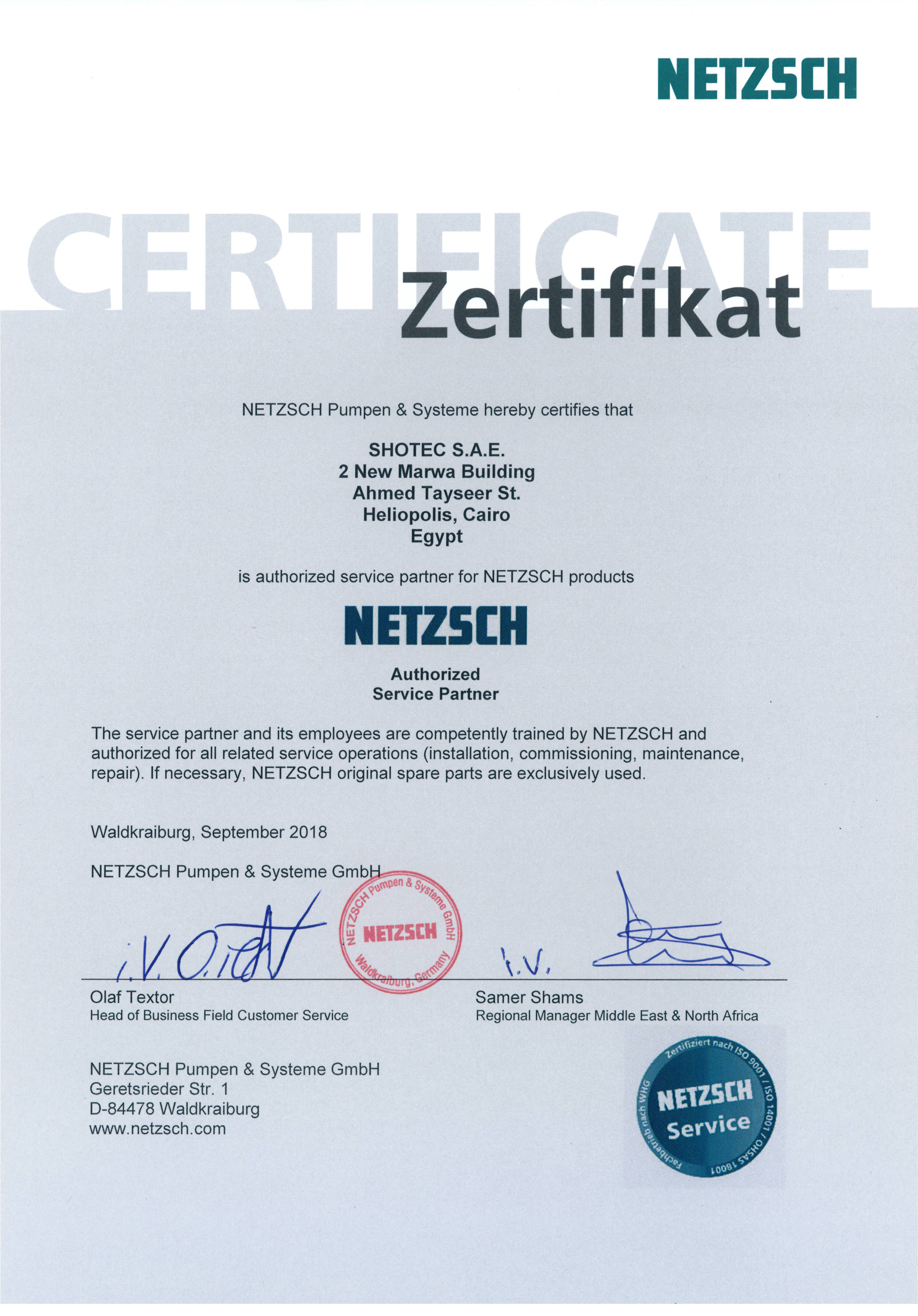 NETZSCH Authorized Service Partner